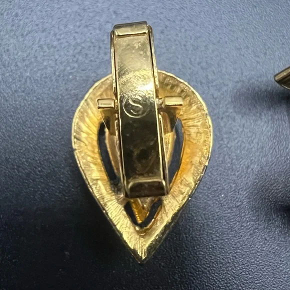 Vintage Gold Tn Shirt Teardrop Cufflinks Blue Purple Tourmaline Stone - Picture 2 of 3